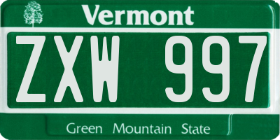 VT license plate ZXW997