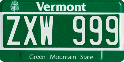 VT license plate ZXW999