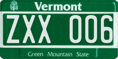 VT license plate ZXX006