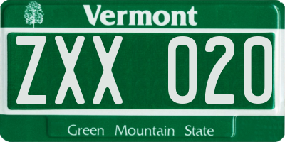 VT license plate ZXX020