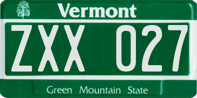VT license plate ZXX027
