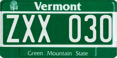 VT license plate ZXX030