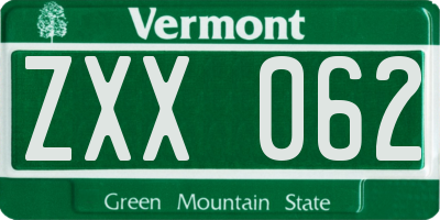 VT license plate ZXX062