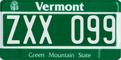 VT license plate ZXX099