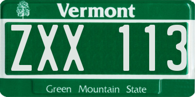 VT license plate ZXX113