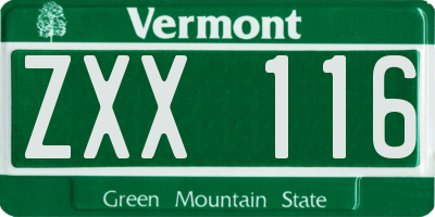 VT license plate ZXX116