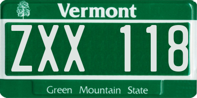 VT license plate ZXX118