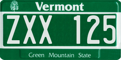 VT license plate ZXX125
