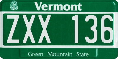 VT license plate ZXX136