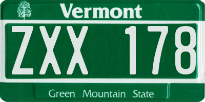 VT license plate ZXX178