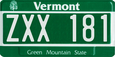 VT license plate ZXX181
