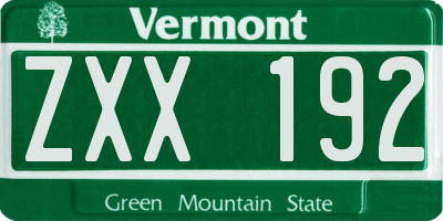 VT license plate ZXX192