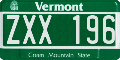 VT license plate ZXX196