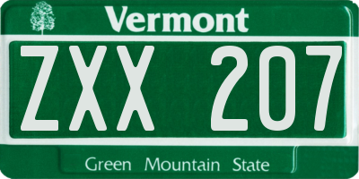 VT license plate ZXX207
