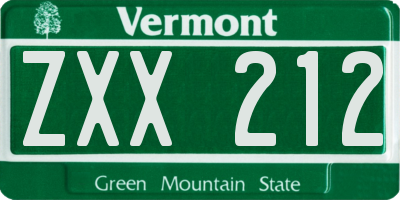 VT license plate ZXX212