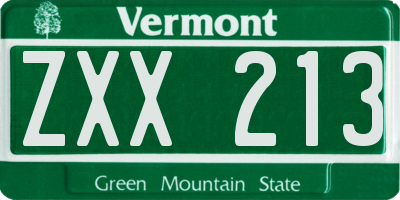 VT license plate ZXX213