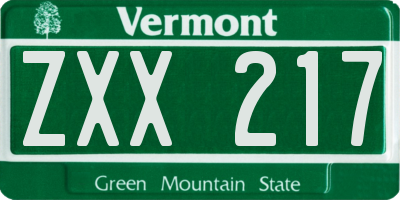 VT license plate ZXX217