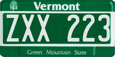 VT license plate ZXX223