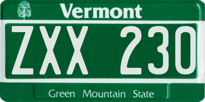 VT license plate ZXX230