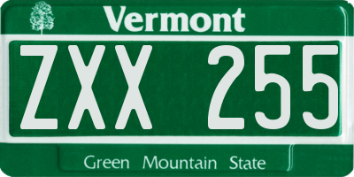 VT license plate ZXX255
