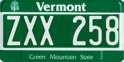VT license plate ZXX258