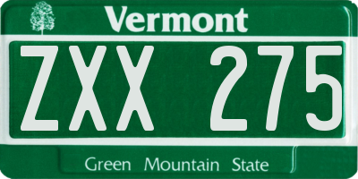 VT license plate ZXX275