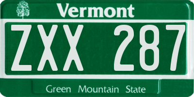 VT license plate ZXX287