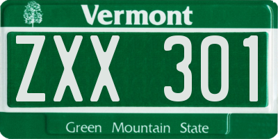 VT license plate ZXX301