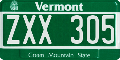VT license plate ZXX305
