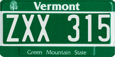 VT license plate ZXX315