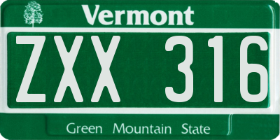 VT license plate ZXX316