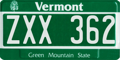 VT license plate ZXX362