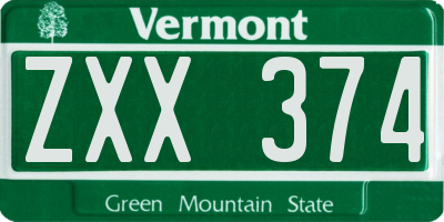 VT license plate ZXX374