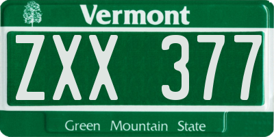 VT license plate ZXX377
