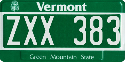 VT license plate ZXX383