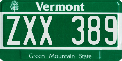 VT license plate ZXX389