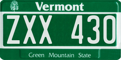 VT license plate ZXX430