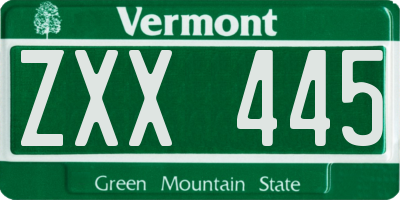 VT license plate ZXX445