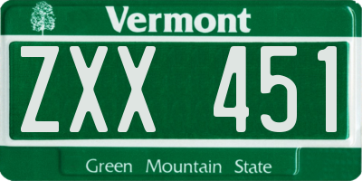 VT license plate ZXX451