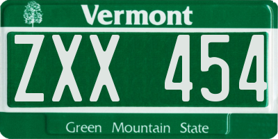 VT license plate ZXX454