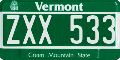 VT license plate ZXX533