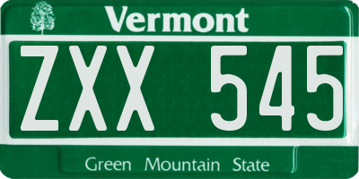 VT license plate ZXX545