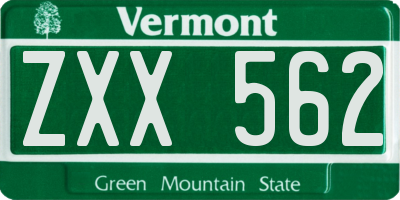 VT license plate ZXX562