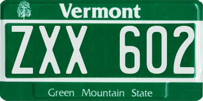 VT license plate ZXX602