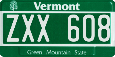VT license plate ZXX608