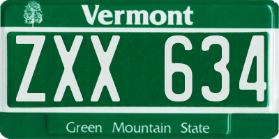 VT license plate ZXX634