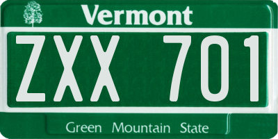 VT license plate ZXX701