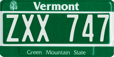 VT license plate ZXX747