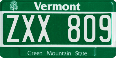 VT license plate ZXX809