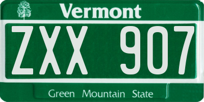 VT license plate ZXX907